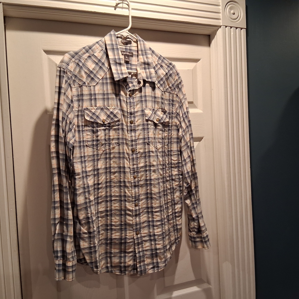 Eddie Bauer Blue and White Plaid Men's Shirt